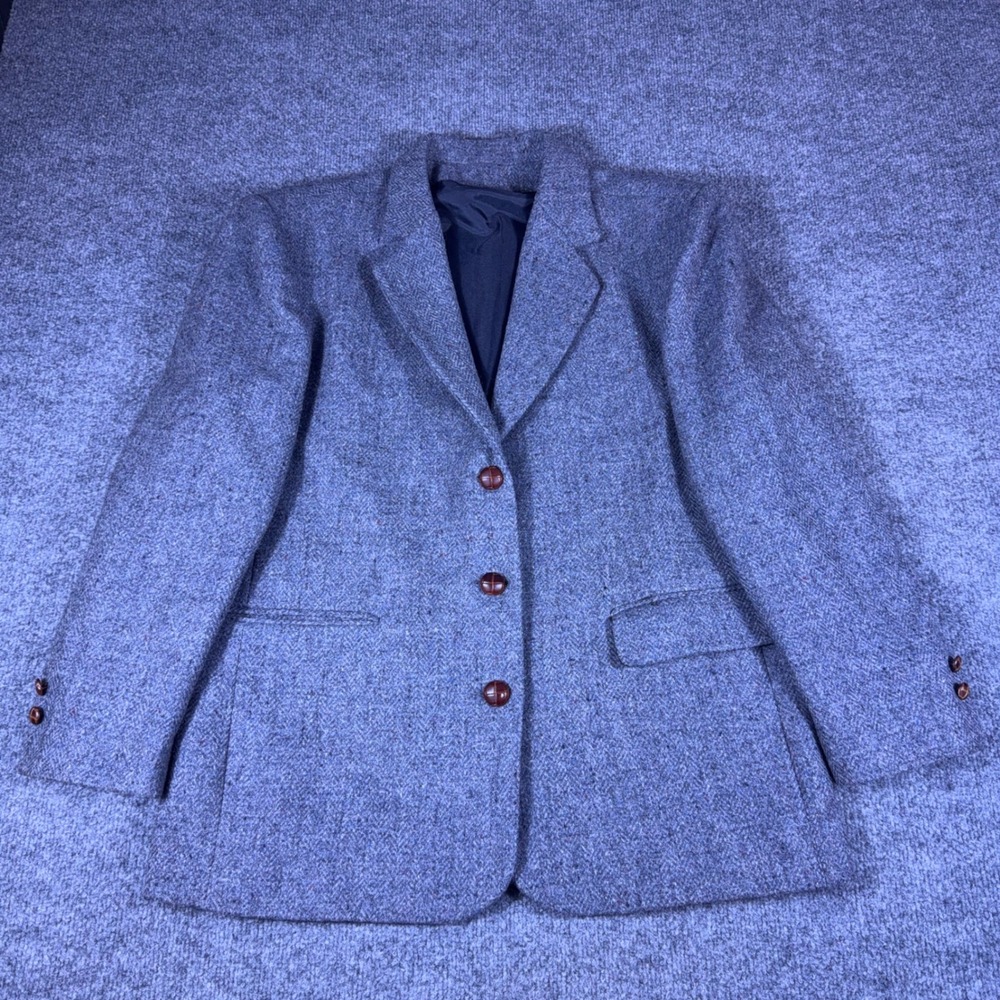 Vintage Triona Design Donegal Hand Woven Tweed Wool Blazer Grey Ireland Size 16